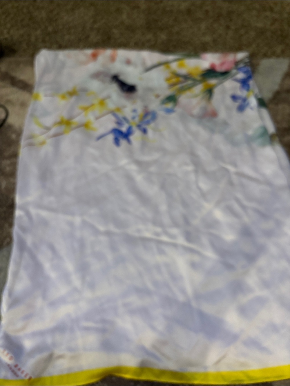 Ted Baker scarf with Yellow Trim and Floral Accent